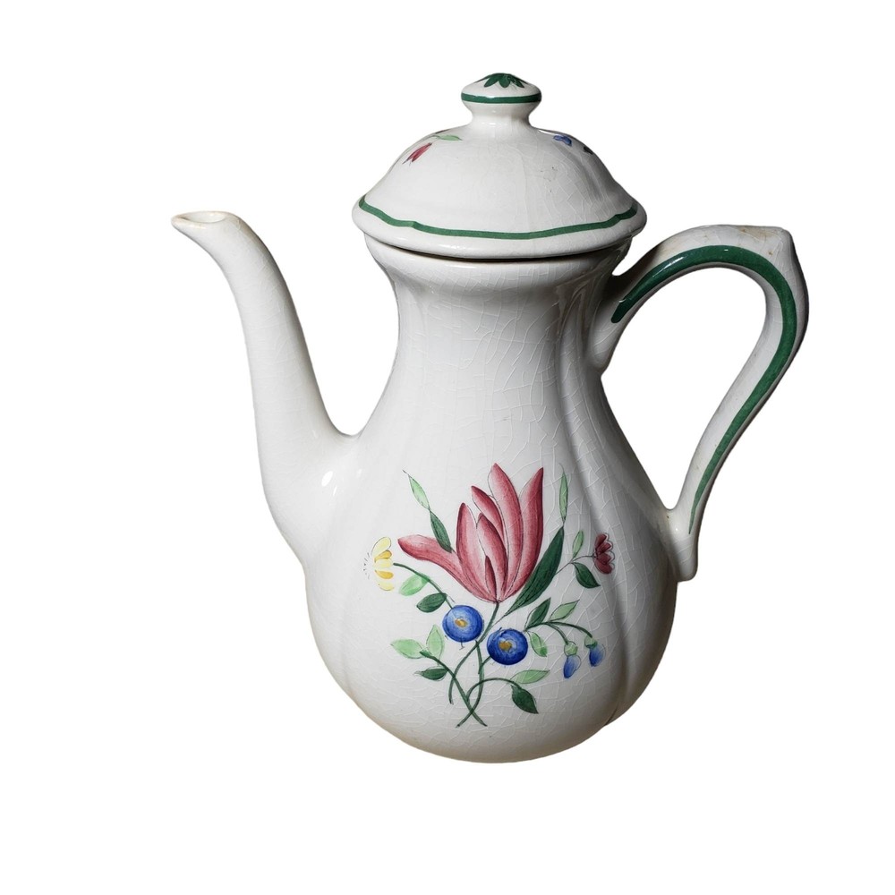 Longchamp of France Vintage 9" Red Tulip Collectible Tea Pot Coffee Pot as is